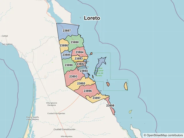 Mapa de códigos postales de Loreto, Baja California Sur