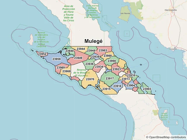 Mapa de códigos postales de Mulegé, Baja California Sur