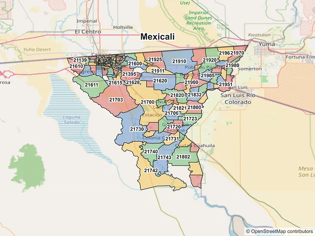 Mapa de códigos postales de Mexicali, Baja California