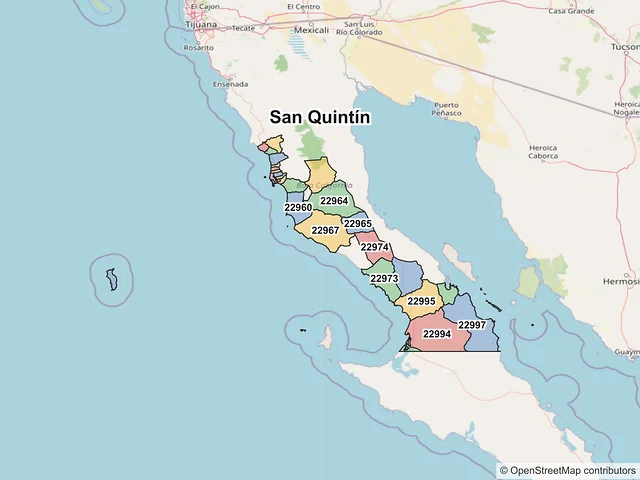Mapa de códigos postales de San Quintín, Baja California