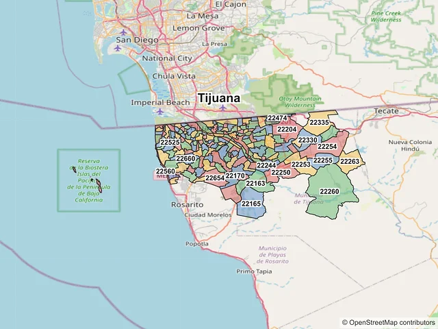 Mapa de códigos postales de Tijuana, Baja California