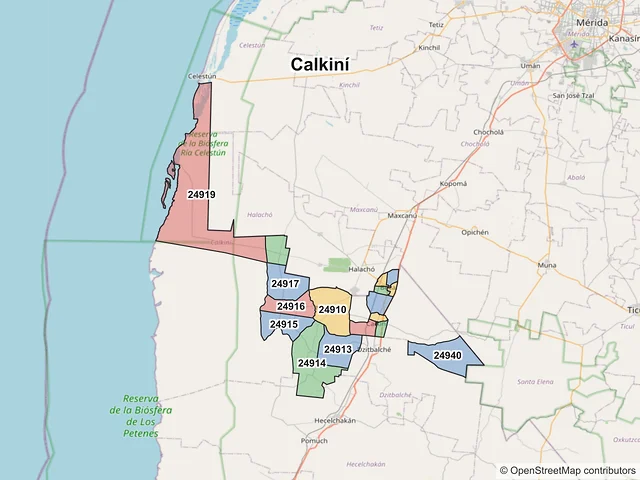 Mapa de códigos postales de Calkiní, Campeche