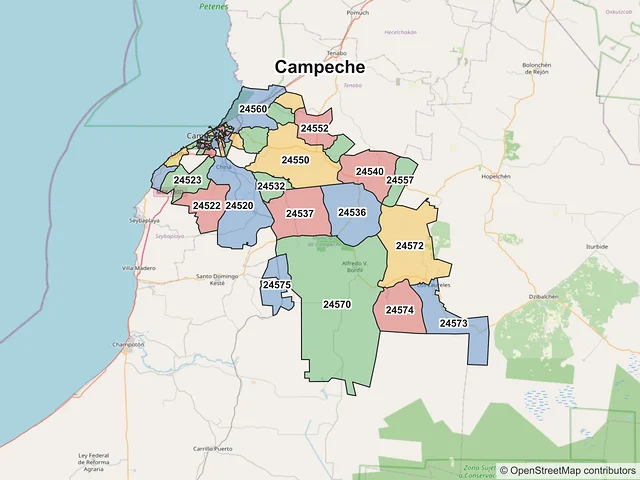 Mapa de códigos postales de Campeche, Campeche