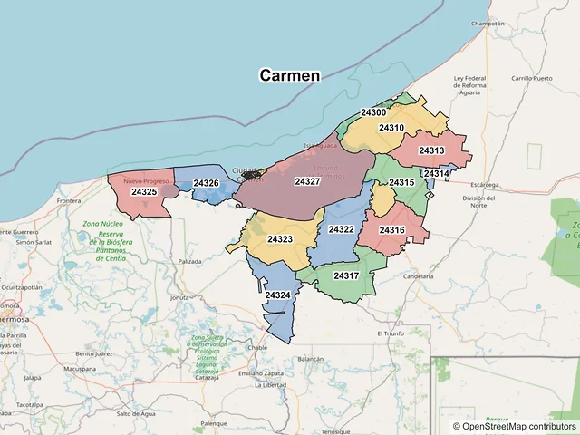Mapa de códigos postales de Carmen, Campeche
