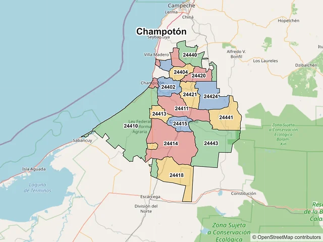 Mapa de códigos postales de Champotón, Campeche