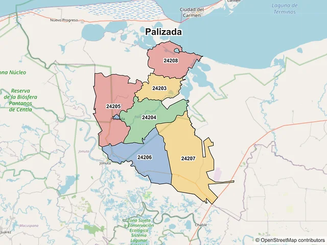 Mapa de códigos postales de Palizada, Campeche