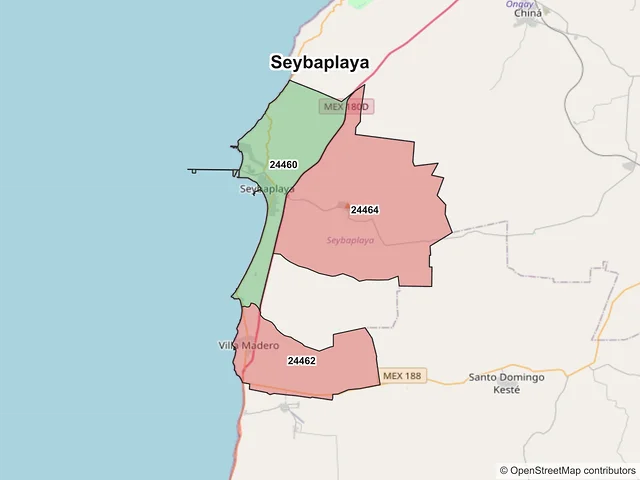 Mapa de códigos postales de Seybaplaya, Campeche