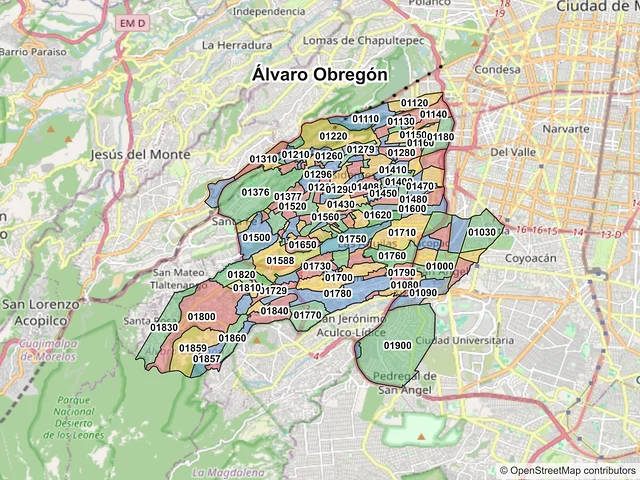 Mapa de códigos postales de Álvaro Obregón, Ciudad de México