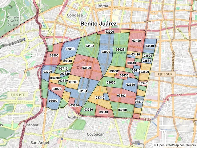 Mapa de códigos postales de Benito Juárez, Ciudad de México