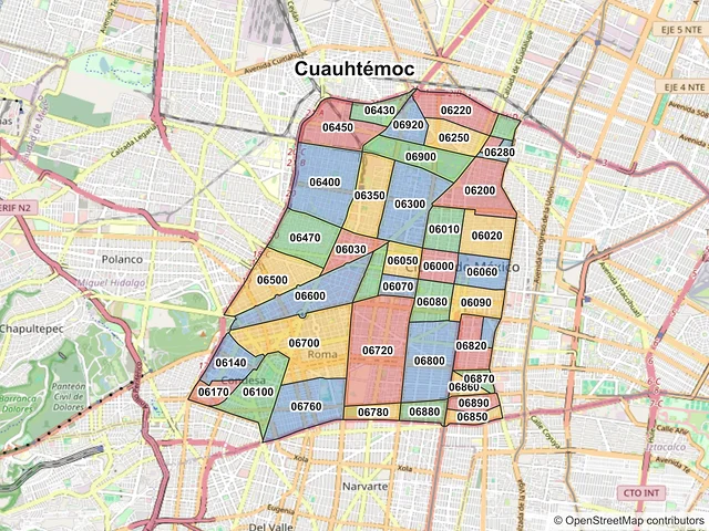 Mapa de códigos postales de Cuauhtémoc, Ciudad de México