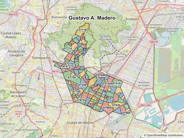 Mapa de códigos postales de Gustavo A. Madero, Ciudad de México