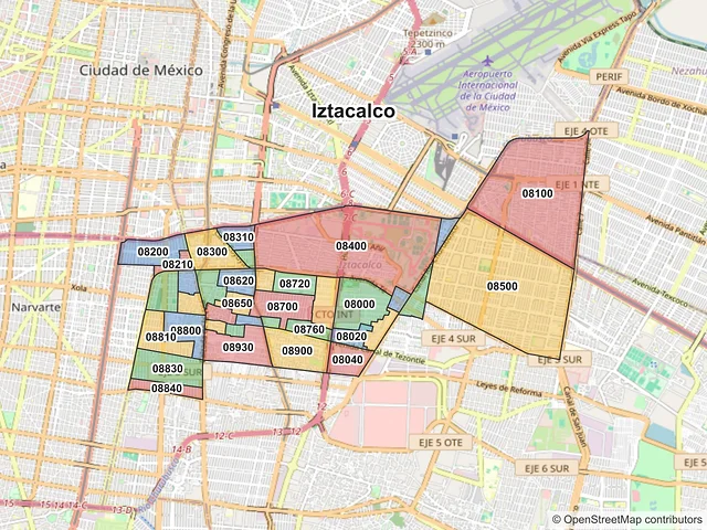 Mapa de códigos postales de Iztacalco, Ciudad de México