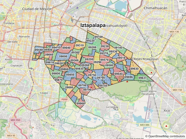Mapa de códigos postales de Iztapalapa, Ciudad de México