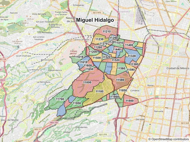 Mapa de códigos postales de Miguel Hidalgo, Ciudad de México