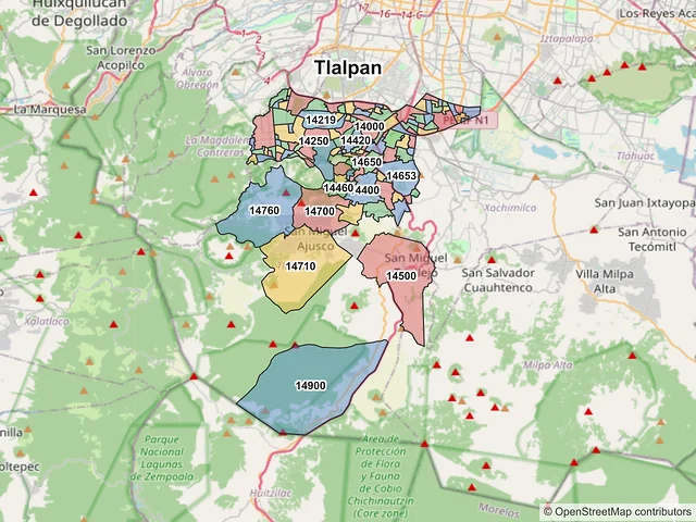 Mapa de códigos postales de Tlalpan, Ciudad de México