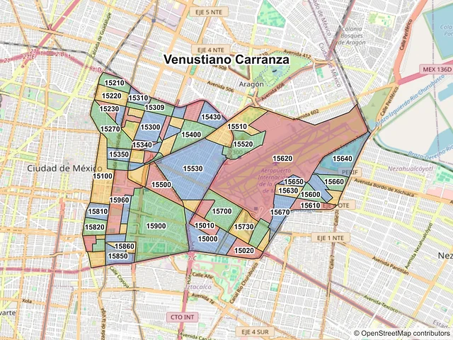 Mapa de códigos postales de Venustiano Carranza, Ciudad de México