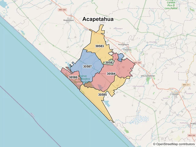 Mapa de códigos postales de Acapetahua, Chiapas