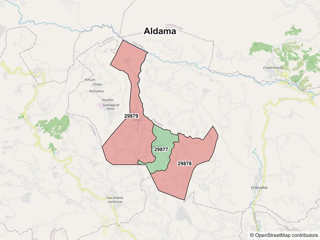 Mapa de códigos postales de Aldama, Chiapas