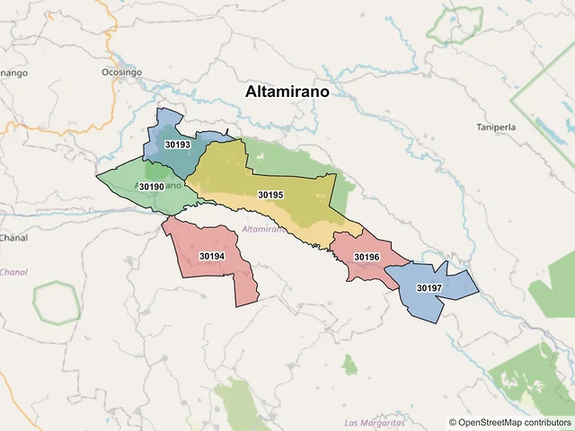 Mapa de códigos postales de Altamirano, Chiapas