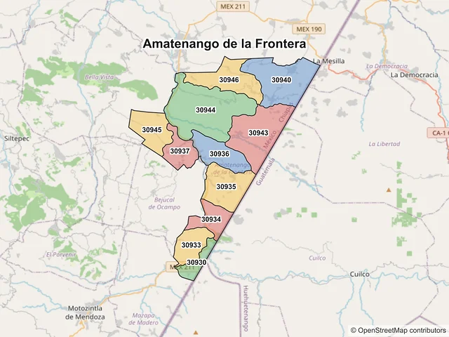 Mapa de códigos postales de Amatenango de la Frontera, Chiapas