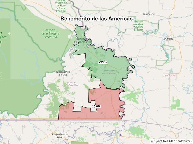 Mapa de códigos postales de Benemérito de las Américas, Chiapas
