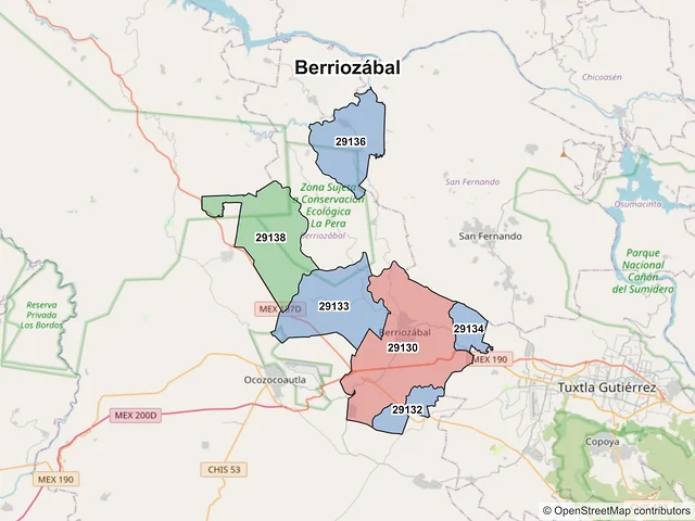 Mapa de códigos postales de Berriozábal, Chiapas