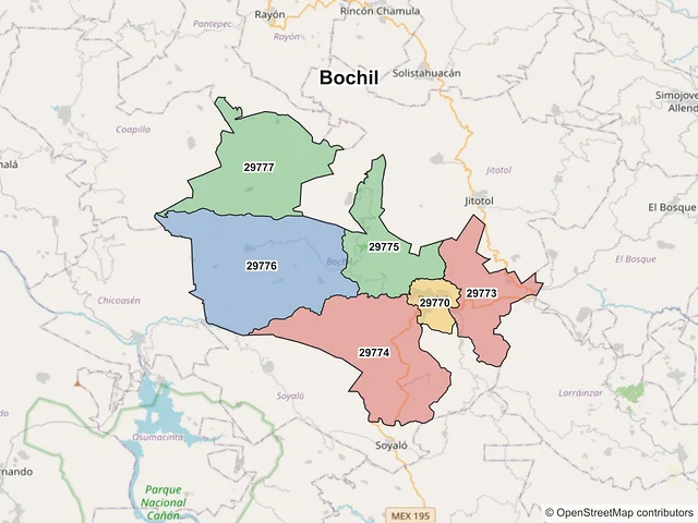 Mapa de códigos postales de Bochil, Chiapas