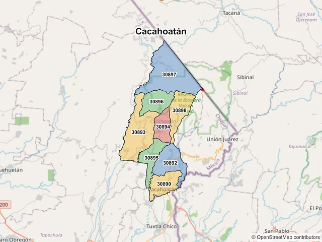 Mapa de códigos postales de Cacahoatán, Chiapas