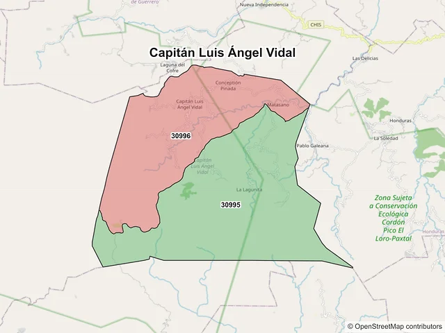 Mapa de códigos postales de Capitán Luis Ángel Vidal, Chiapas