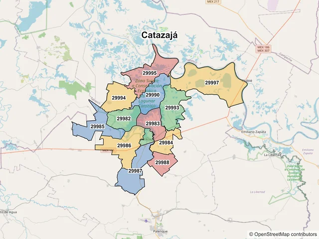 Mapa de códigos postales de Catazajá, Chiapas