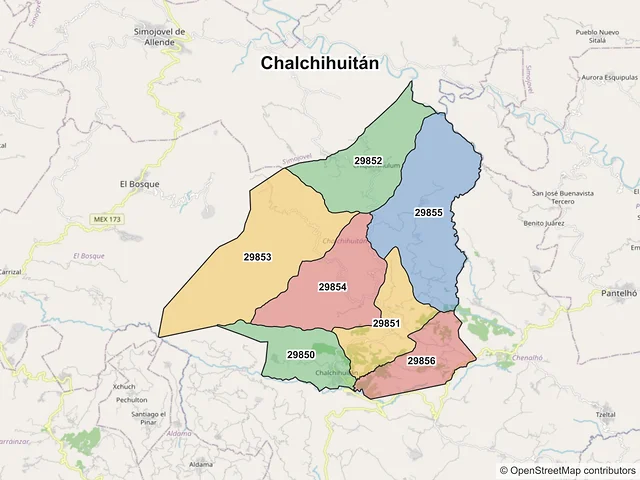 Mapa de códigos postales de Chalchihuitán, Chiapas