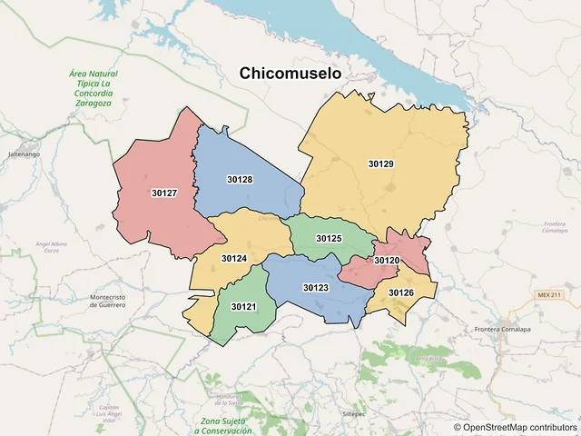 Mapa de códigos postales de Chicomuselo, Chiapas
