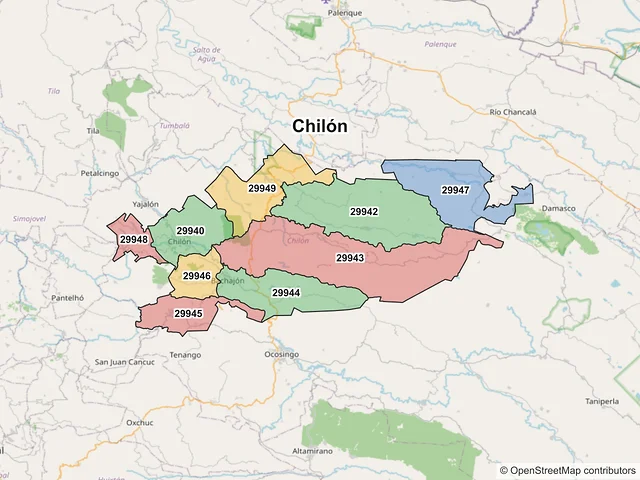 Mapa de códigos postales de Chilón, Chiapas