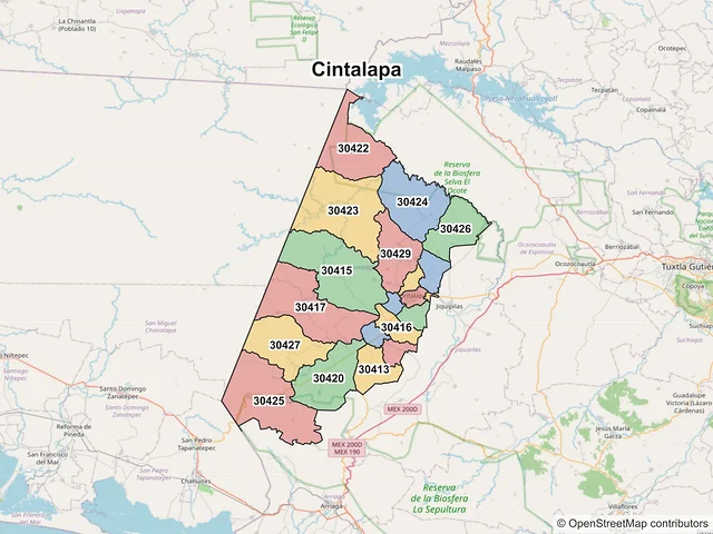 Mapa de códigos postales de Cintalapa, Chiapas