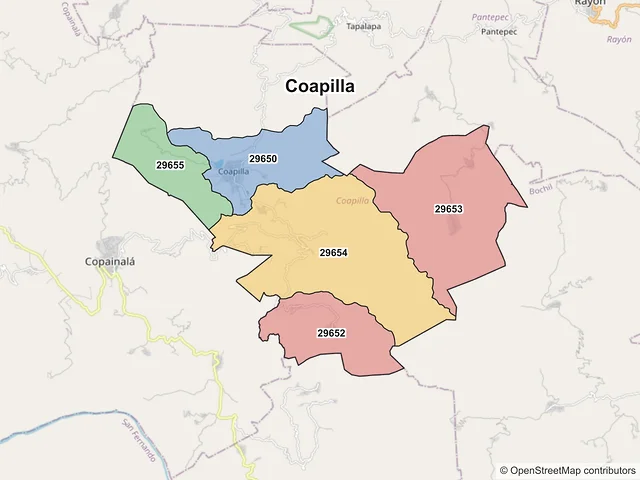 Mapa de códigos postales de Coapilla, Chiapas