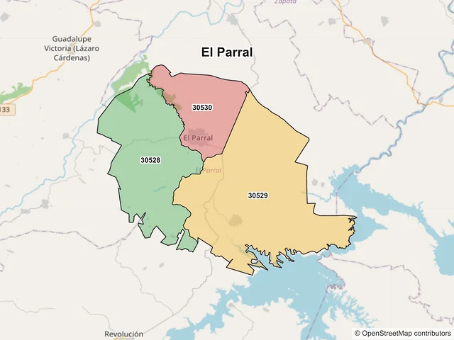 Mapa de códigos postales de El Parral, Chiapas