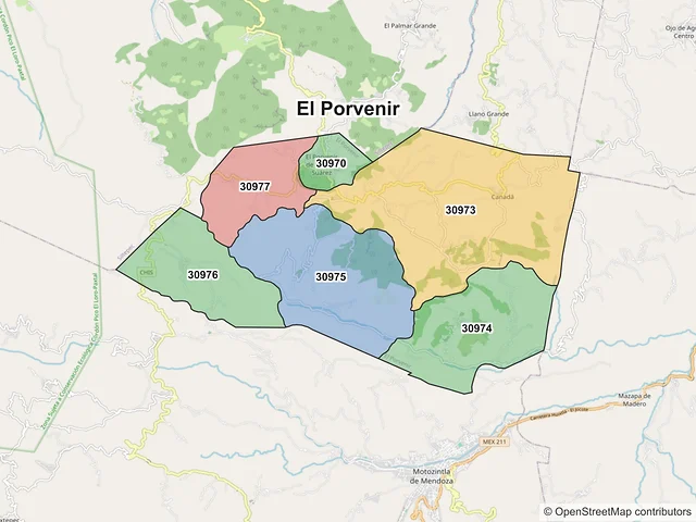 Mapa de códigos postales de El Porvenir, Chiapas