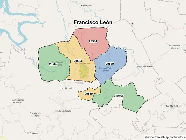 Mapa de códigos postales de Francisco León, Chiapas