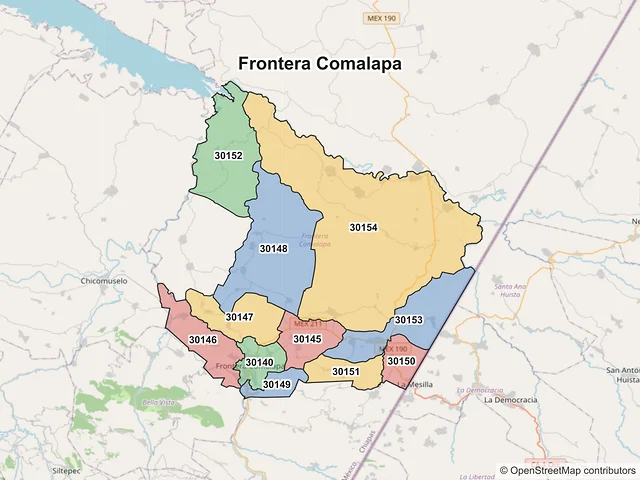 Mapa de códigos postales de Frontera Comalapa, Chiapas