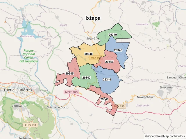Mapa de códigos postales de Ixtapa, Chiapas
