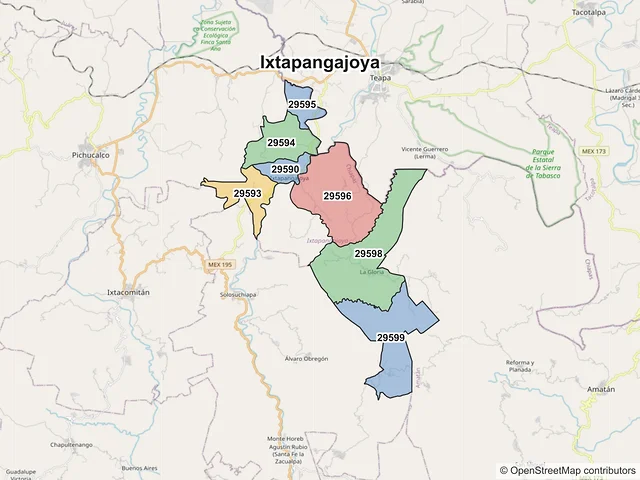 Mapa de códigos postales de Ixtapangajoya, Chiapas