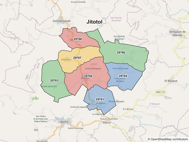 Mapa de códigos postales de Jitotol, Chiapas