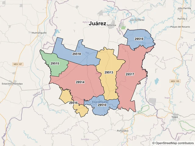 Mapa de códigos postales de Juárez, Chiapas