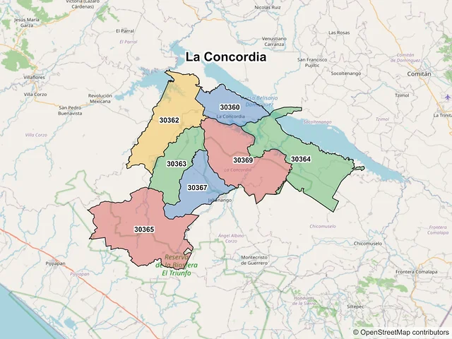 Mapa de códigos postales de La Concordia, Chiapas