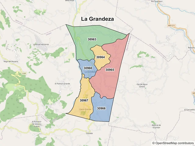 Mapa de códigos postales de La Grandeza, Chiapas