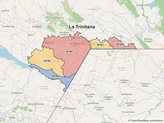 Mapa de códigos postales de La Trinitaria, Chiapas
