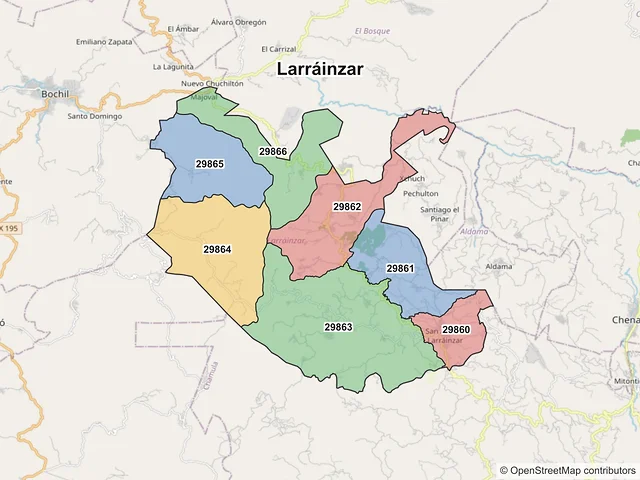 Mapa de códigos postales de Larráinzar, Chiapas