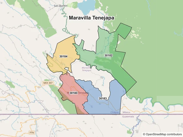 Mapa de códigos postales de Maravilla Tenejapa, Chiapas