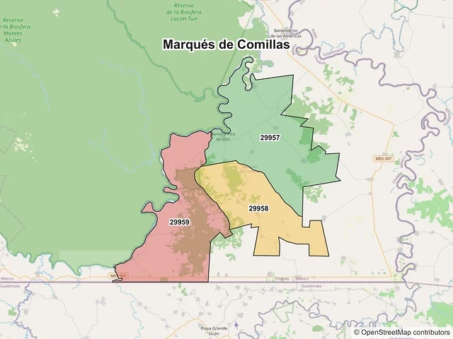 Mapa de códigos postales de Marqués de Comillas, Chiapas