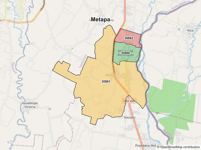 Mapa de códigos postales de Metapa, Chiapas